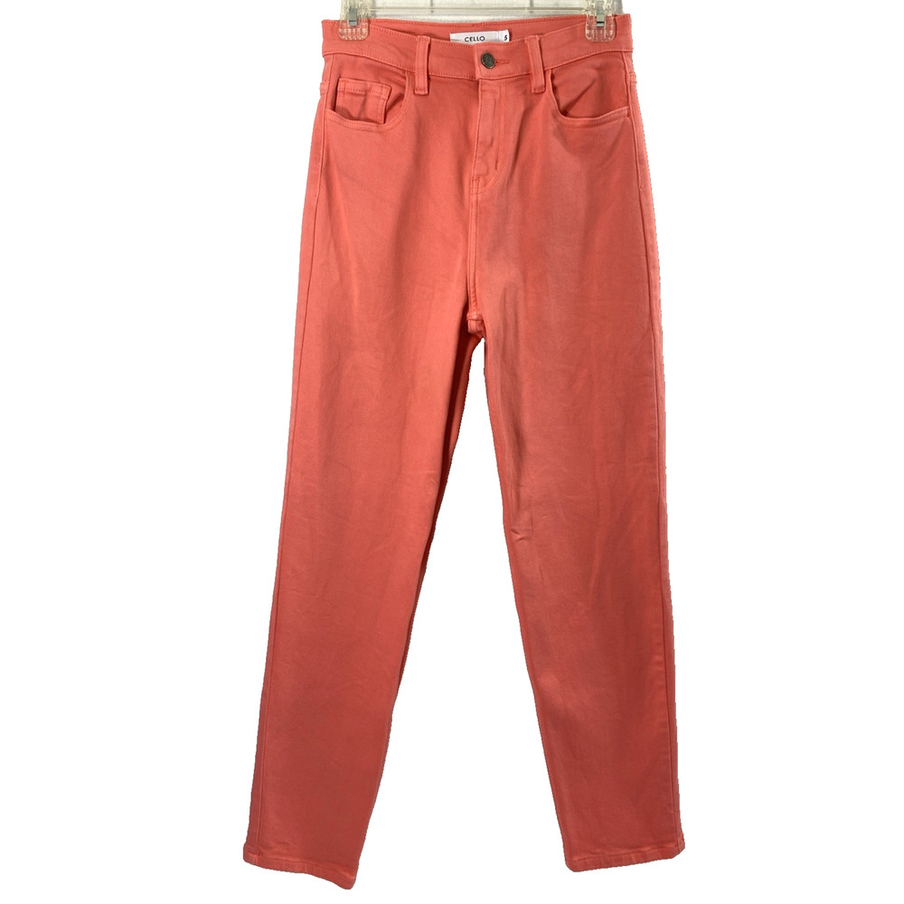 Cello Jeans Womens Jr. Size 5 Coral Pink Straight‎ Stretch Pockets High Rise